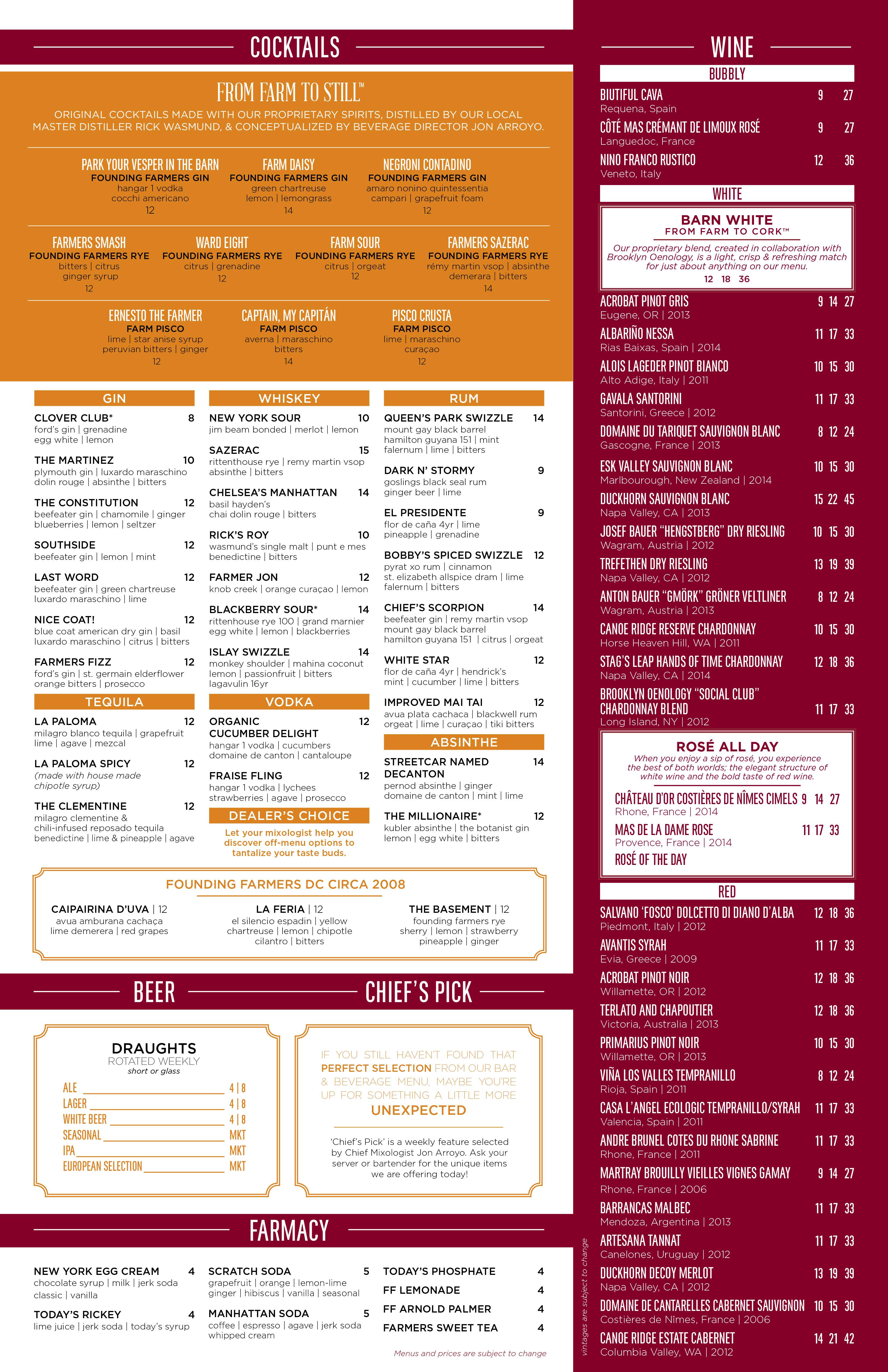 Founding Farmers Drink Menu Founding Farmers Drink Menu