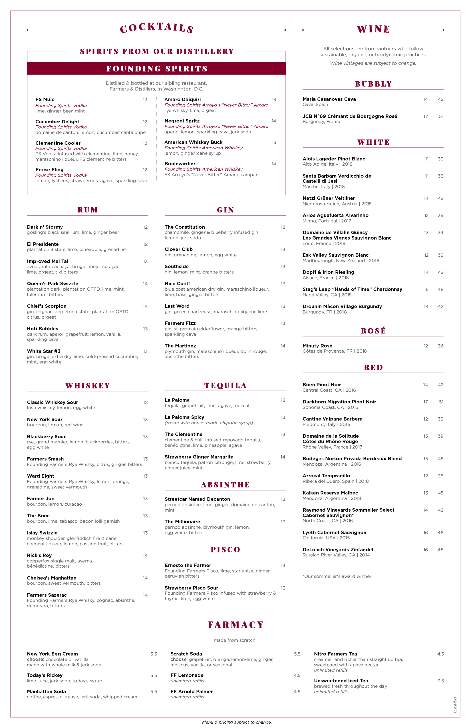 bar cocktail amp drink menu dc founding farmers chart house cocktail menu